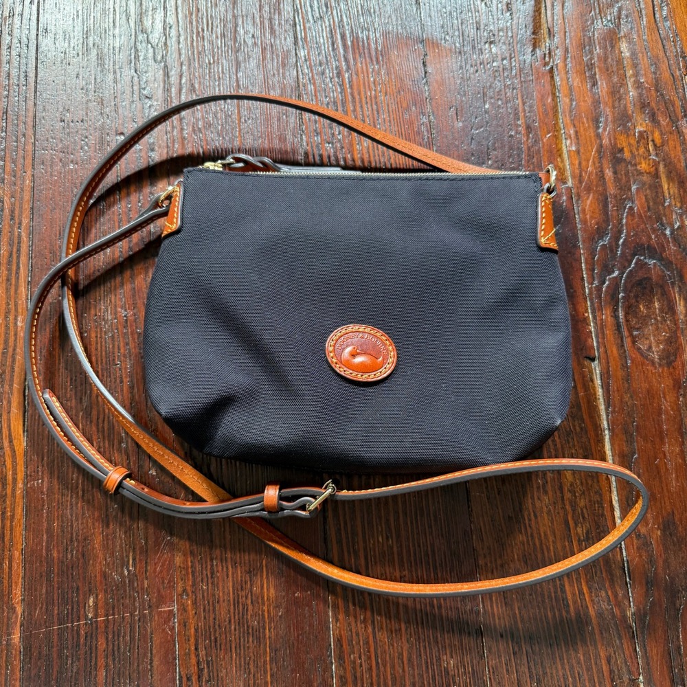 Dooney & Bourke Crossbody Bag Purse Black Nylon Leather Trim Zip Pocket